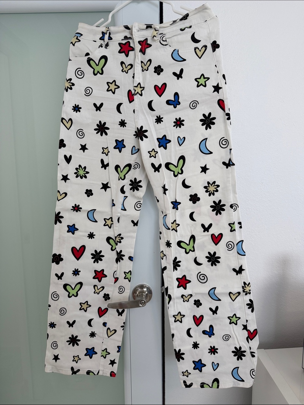 White Pants with Colorful Hearts, Stars & Butterflies